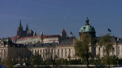 Prague Castle complex Prague with building of Strakova akademie Czech Republic Stock Footage 125517309