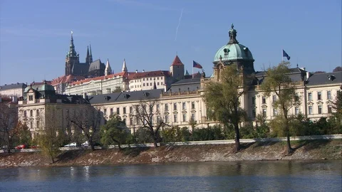 Prague Castle complex Prague with building of Strakova akademie Czech Republic Stock Footage 125517330
