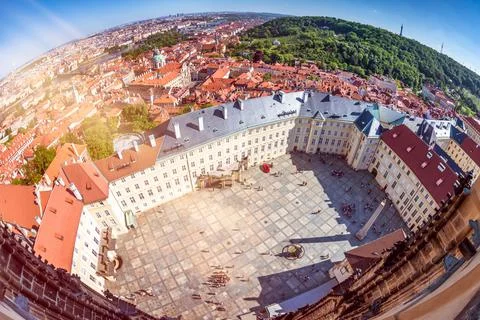 Prague Castle courtyard. Elevated view from St. Vitus cathedral. Pragure Stock Photos
