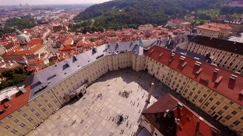 Prague Castle courtyard seen from St. Vitus Cathedral tower Stock Footage 82709452