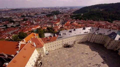 Prague Castle courtyard – Shadow moving in - seen from St. Vitus Cathedral tower Stock Footage 82709635