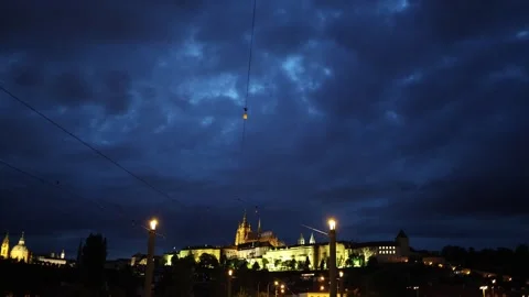 Prague Castle glowing at night Stock Footage 335921454
