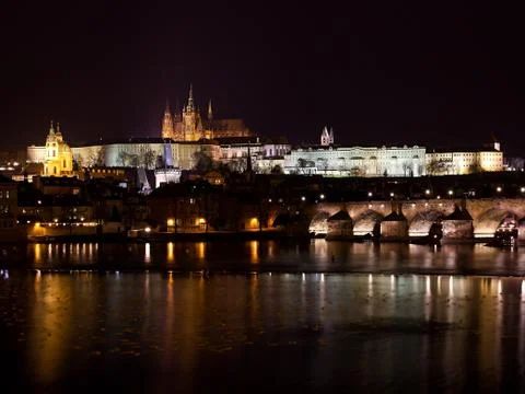 Prague castle at night Stock Photos