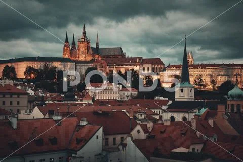 Prague Castle at night Stock Photos