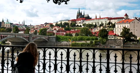 Prague Castle over the Vltava River, Czech Republic Video stock 247477022