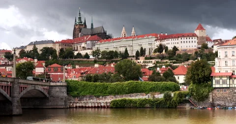 Prague Castle over the Vltava River, Czech Republic Video stock 247477023