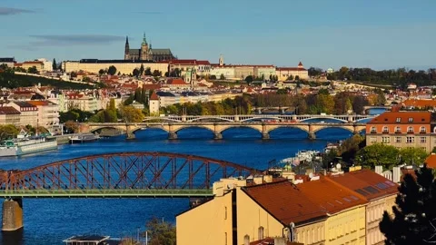 Prague Castle Red Rooftops Aerial View Czechia Cityscape 4K B-roll Footage Stock Footage 320182134
