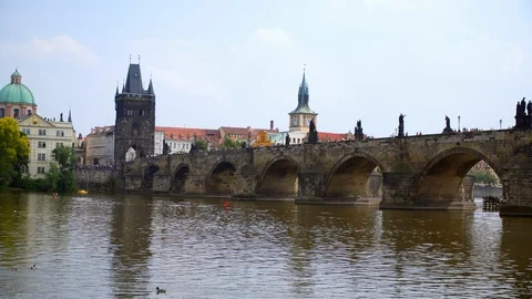 Prague Charles Bridge beautiful view Stock Footage 91549469