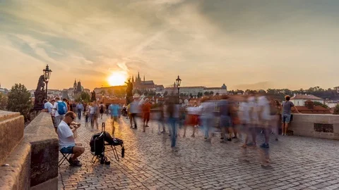 Prague Charles Bridge Sunset / Time Lapse Video 4K Video stock 95211199