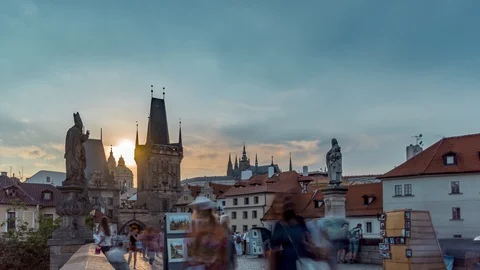 Prague Charles Bridge / Time Lapse Video 4K Video stock 95051216