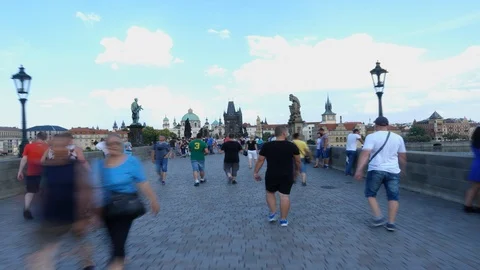 Prague Charles Brige Hyperlapse Timelapse Stock Footage 96108966