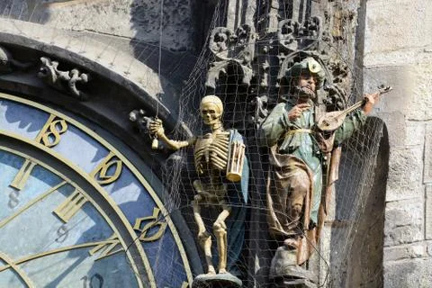 Prague chimes. The eagle consists of three main components located vertically Stock Photos