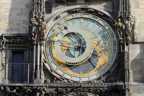Prague chimes. The eagle consists of three main components located vertically Stock Photos