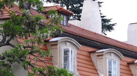 Prague City - Old Building - Attic Windows Stock Footage 68309764