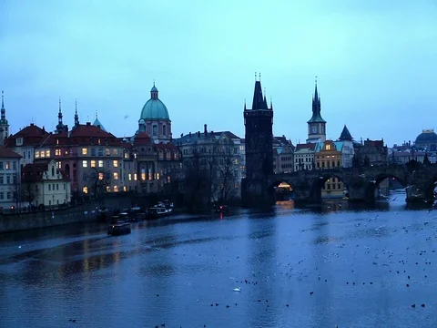 Prague cityscape at night Stock Footage 72519985
