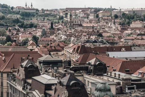 Prague cityscape with tilt-shift effect as seen from the The Old Town Hall. P Stock Photos
