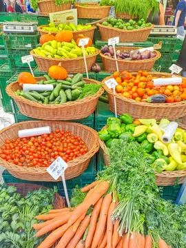 Prague - Czech - 11 August 2023 : Shopping vegetable in Andel market in Prague. Stock Photos
