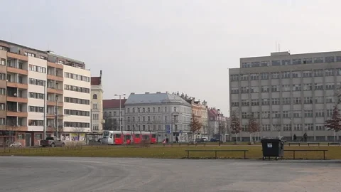 Prague, Czech Republic. 01-15-2021. Open view from Park Letna to a busy avenu Stock Footage 151385707