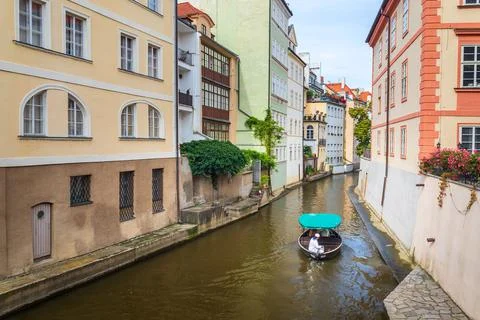 Prague, Czech republic - 08 12 2021: Certovka, cruise boat, water canal Stock Photos