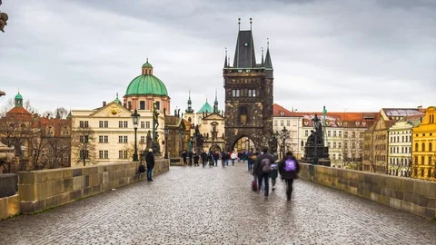 Prague, Czech Republic - 4K time-lapse of walking through Charles Bridge Stock Footage 121612220