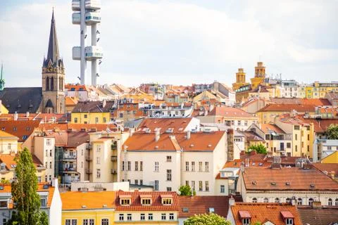 Prague, Czech Republic - 6.05.2019: View from the top of the Vitkov Memorial on Stock Photos