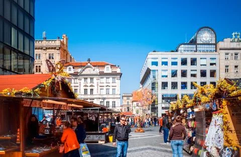 PRAGUE, CZECH REPUBLIC - April 10 : Tourists on foot Street in Prague, Czech  Stock Photos