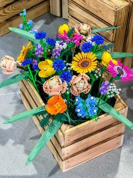 Prague, Czech Republic - April 22, 2024: Lego constructor mix plastic flowers Stock Photos
