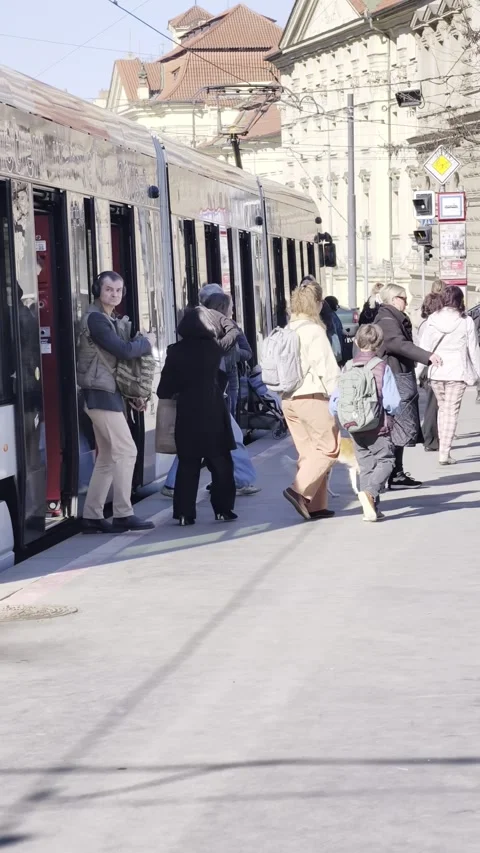 Prague, Czech Republic, April 7, 2026 - Tram Prague Vertical 4K Dolby Vision Stock-Footage 332297571