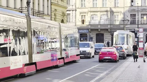 Prague, Czech Republic, April 7, 2026 - Tram Prague 4K Dolby Vision Stock-Footage 332298161