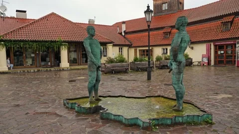Prague, Czech Republic - August 30, 2021: Piss by David Cerny. Fountain Pissing Stock Footage 163377253