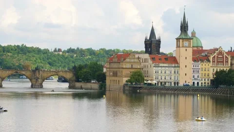 Prague, Czech Republic - August 30, 2021: View of Charles Bridge in Prague Stock Footage 238003302