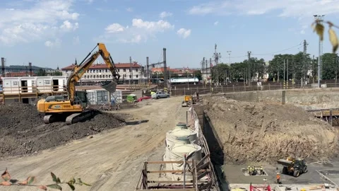 Prague, Czech Republic, August 6, 2026  selective focus on excavator workin.. Stock Footage 344802071