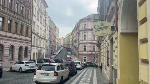 Prague, Czech Republic  August 6, 2026 selective focus quiet residential st.. Stock Footage 344802445