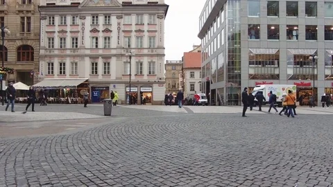 Prague, Czech Republic - December, 2017: central pedestrian street in the Stock Footage 83350137