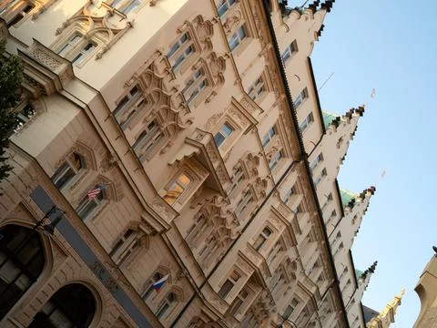 PRAGUE, CZECH REPUBLIC - JULY 17, 2019:  Exterior of Hotel Paris in the Old.. Stock Photos