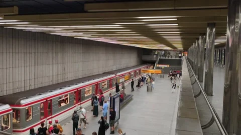 Prague, Czech Republic, July 22, 2026. Prague metro train arrives 4K video 動画素材 340264558
