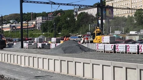 Prague, Czech Republic - July 22, 2026: Railway construction 4K 24 FPS Stockbeeldmateriaal 340264920