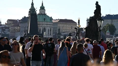 PRAGUE, CZECH REPUBLIC - JULY 3th 2025: City Center Life and Architecture Stock Footage 329530116