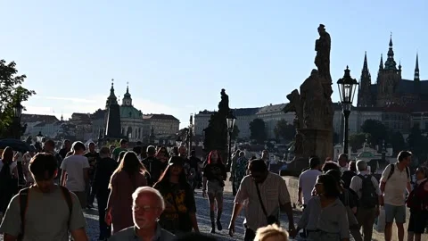 PRAGUE, CZECH REPUBLIC - JULY 3th 2025: City Center Life and Architecture Stock Footage 329530142