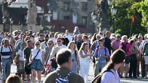 PRAGUE, CZECH REPUBLIC - JULY 3th 2025: City Center Life and Architecture Stock Footage 329530197