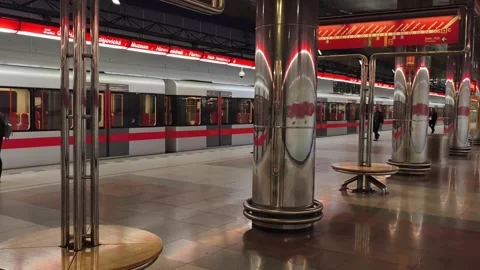 Prague, Czech Republic, March 9, 2026 – Passengers waiting on metro platform Stock Footage 330409183