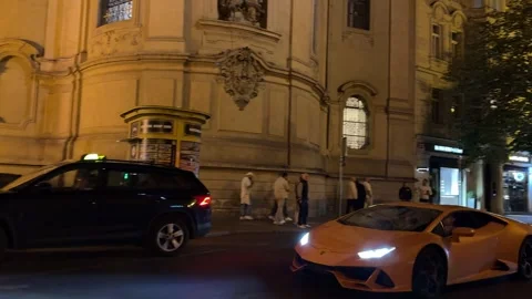 Prague, Czech Republic - May 11, 2026 - a yellow Lamborghini Huracan sports car Stock Footage 334676433