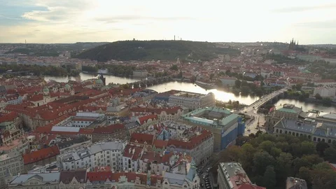 PRAGUE, CZECH REPUBLIC - MAY, 2019: Aerial pamorama drone view of the city Stock Footage 112987197