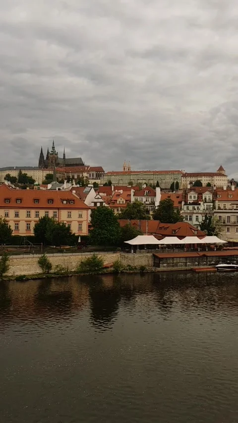 Prague, Czech republic - May 6, 2024: View of Prague castle and Vltava River Stock Footage 274634490