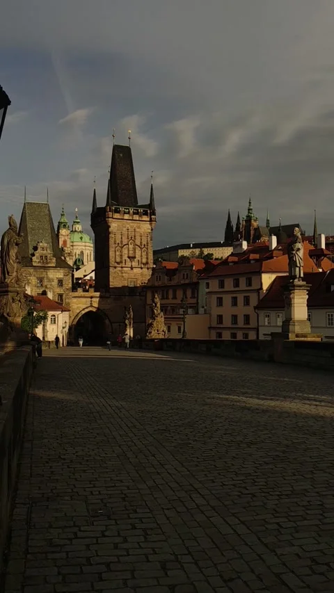 Prague, Czech republic - May 6, 2024: View Prague castle, tower Charles Bridge Stock Footage 274634616