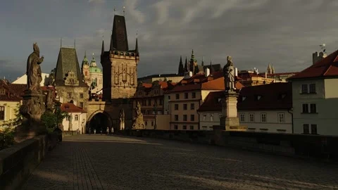 Prague, Czech republic - May 6, 2024: View Prague castle, tower Charles Bridge Stock Footage 274634643