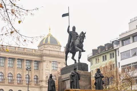Prague, Czech Republic, November 10, 2024: Statue of St. Wenceslas on the s.. Stock Photos