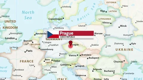 Prague, Czech Republic - Prague Map, Czech Republic Map Animation Video stock 221177667