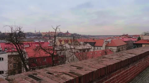 Prague, Czech Republic, red tile roofs. The Vysehrad wall is visible in the Stock Footage 264664023