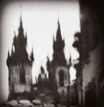 Prague, Czech Republic: a reflection in a puddle of the Cathedral. An artistic Stock Photos